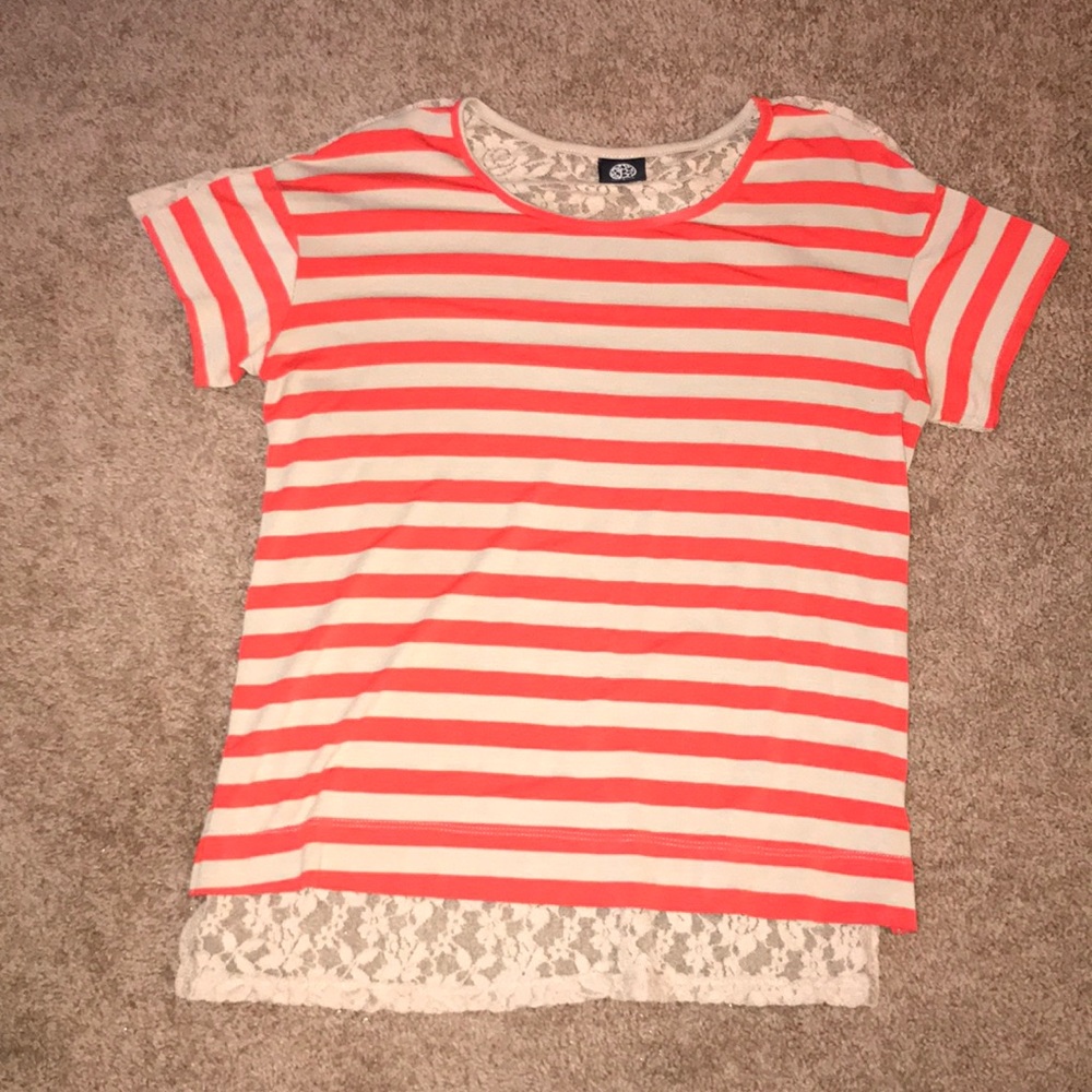 Orange/Beige & Lace Back Striped Top, size M